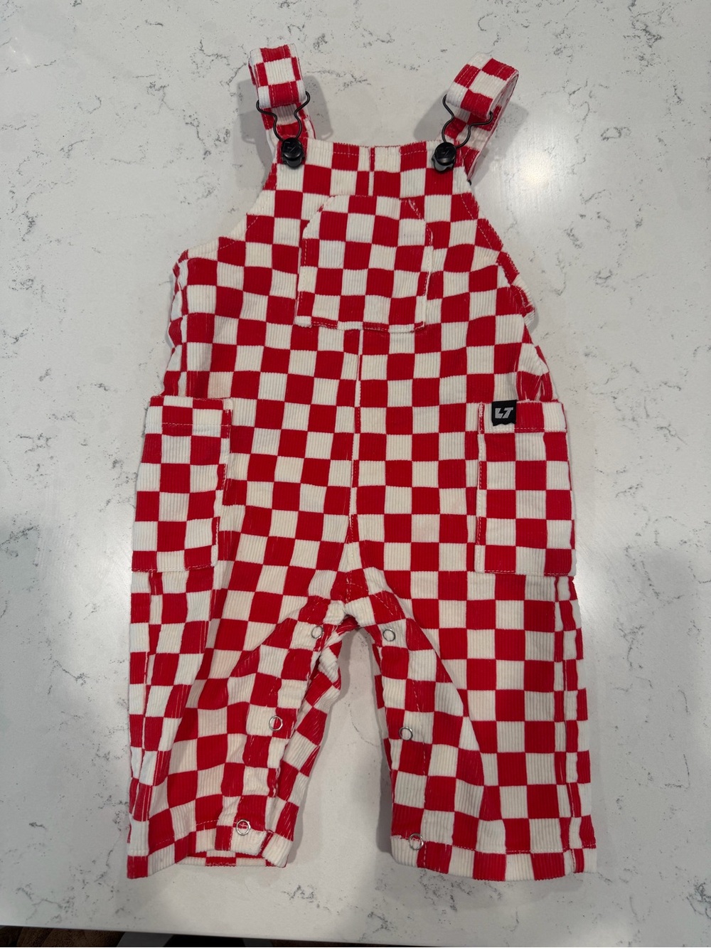 Checkerboard Red & White Kids Overalls